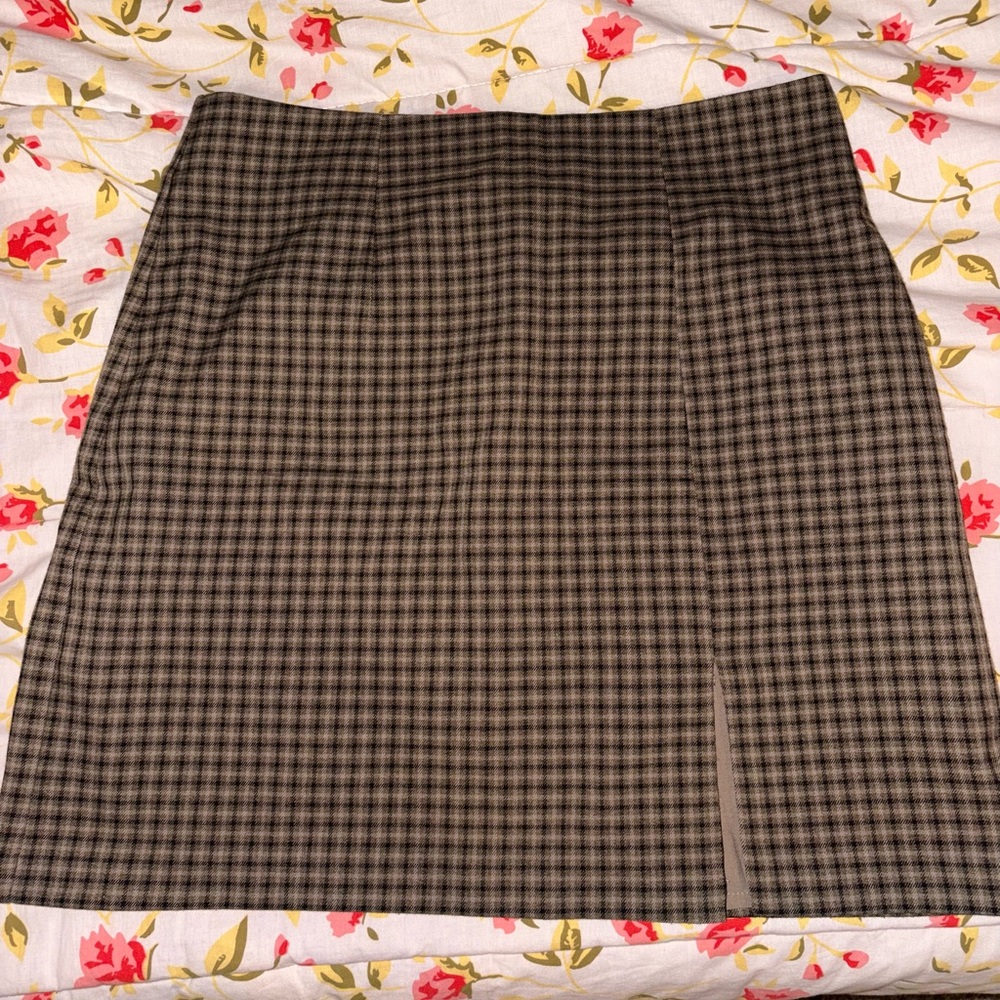 olive brown gingham skirt